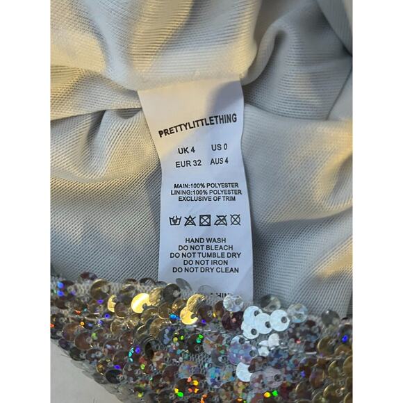 PrettyLittleThing Sequin Bodycon Mini Going Out Dress XS Futuristic Club Silver - Picture 9 of 10